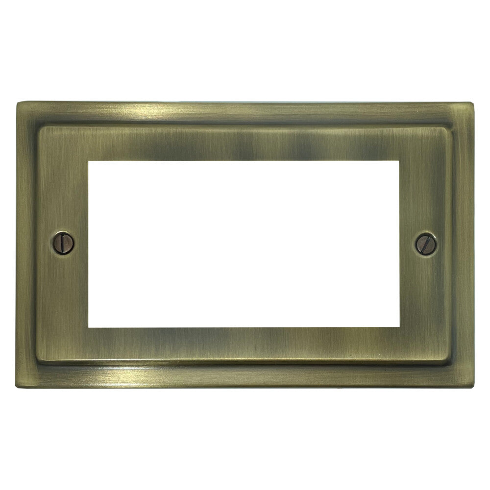 Victorian Light Antique Brass 2 Gang 4 Mod Plate & Frame