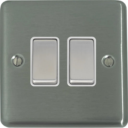 Contour Brushed Steel 2  Gang 2 Way Switch
