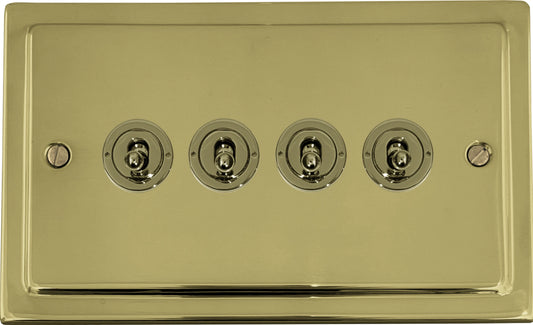 Victorian Unlacquered Brass 4 Gang Toggle Switch - Victorian Cast range electrical switch