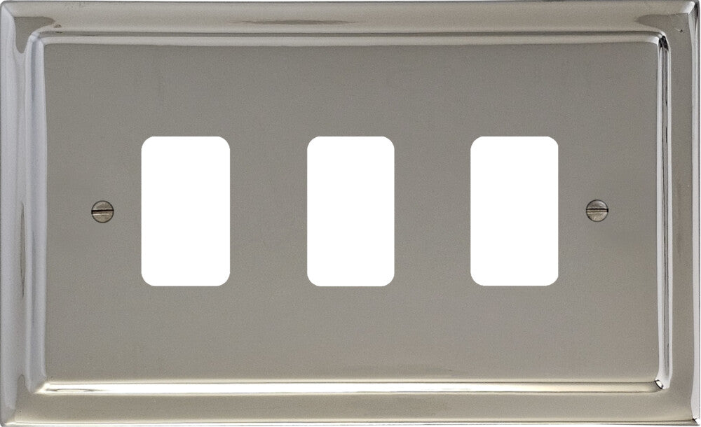 Victorian Polished Nickel 3 Gang Grid Plate