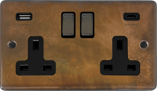 Contour Tarnished Copper 2 Gang Socket C/W USBC Ports – Designer Sockets