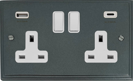 Victorian Pewter 2 Gang USBC Socket