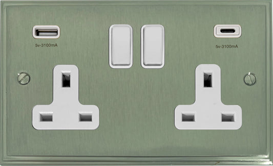 Victorian Satin Nickel 2 Gang USBC Socket