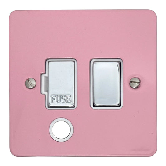 Flat Gloss Pink Switch Fuse Spur and Flex Outlet (Polished Chrome Switch/White Inserts) - Flat range electrical fused spur
