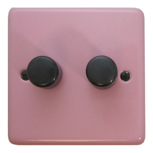 Contour Gloss Pink 2 Gang LED Dimmer (Black Nickel Caps) - Contour range electrical dimmer