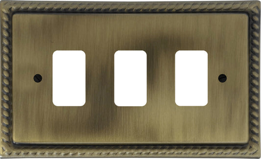 Georgian Light Antique Brass 3 Gang Grid Plate