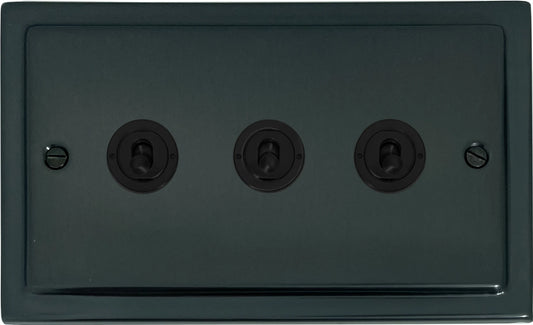Victorian Black Bronze 3 Gang Toggle (Flat Black Toggle)