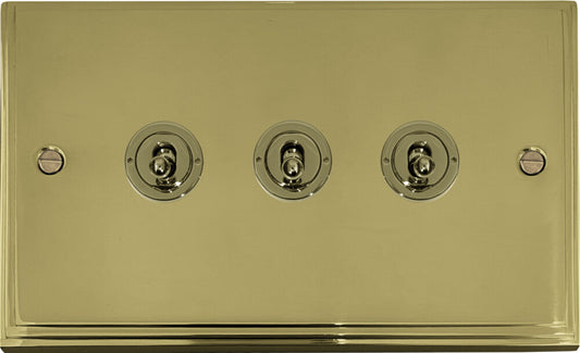 Victorian Polished Brass 3 Gang Toggle Switch