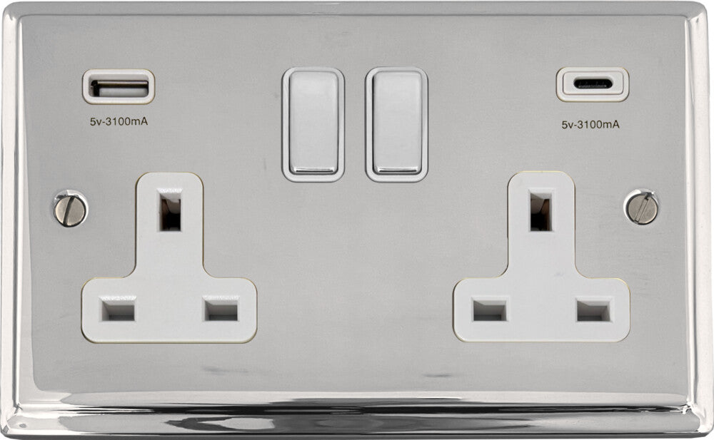 Deco Polished Chrome 2 Gang USBC Socket