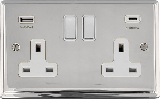 Deco Polished Chrome 2 Gang USBC Socket