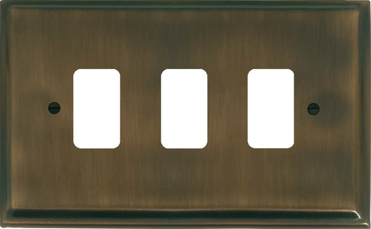Deco Antique Brass 3 Gang Grid Plate