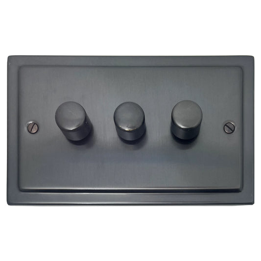 Victorian Black Bronze 3 Gang 120W LED Dimmer - Victorian Cast range electrical dimmer