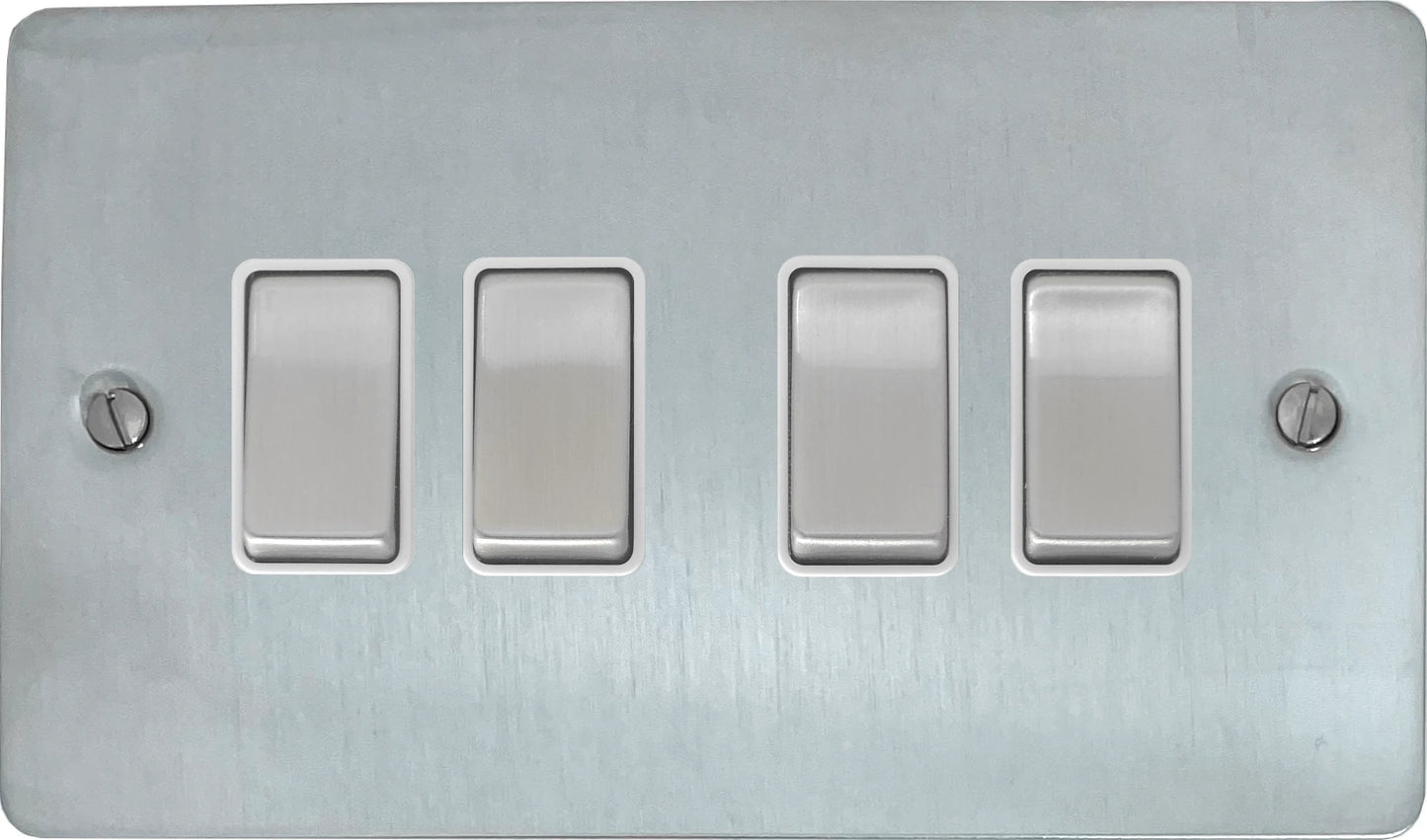 Flat Satin Chrome 4 Gang 2 Way Switch