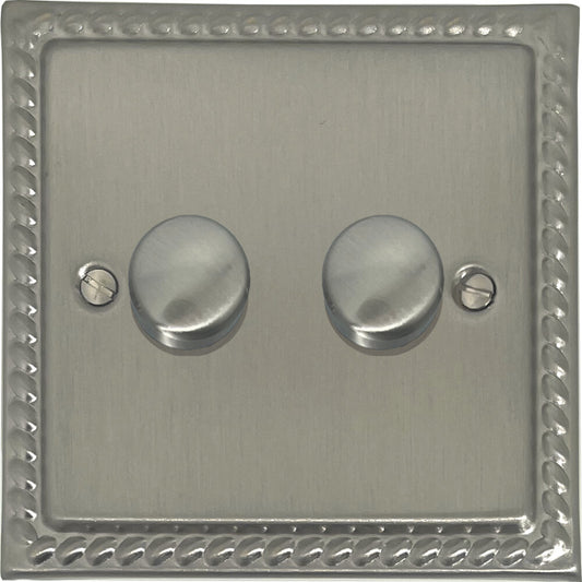 Georgian Satin Nickel 2 Gang LED Dimmer 120W