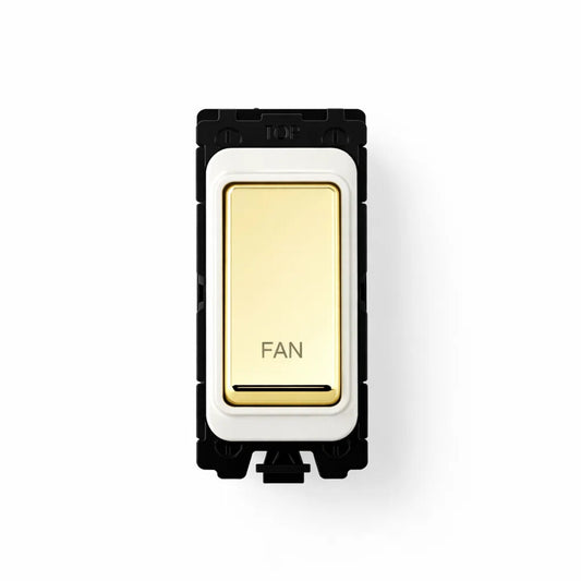 20A DP Switch - Engraved with - Fan - White and Polished Brass Switch