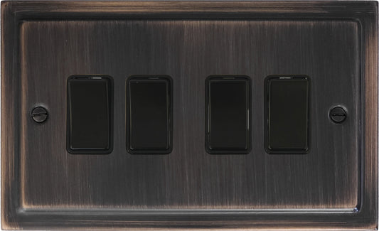 Victorian Antique Copper 4 Gang Switch (Black Switch)