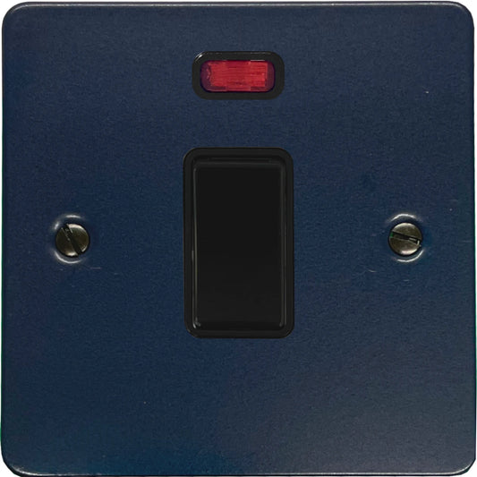 Flat Blue 20 Amp DP Switch with Neon (Black Switch)