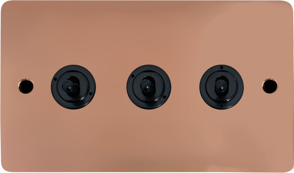 Flat Bright Copper 3 Gang Toggle (Flat Black Toggle)