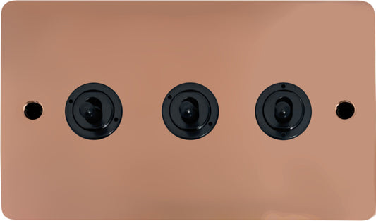 Flat Bright Copper 3 Gang Toggle (Flat Black Toggle)
