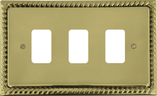 Georgian Polished Brass 3 Gang Grid Plate