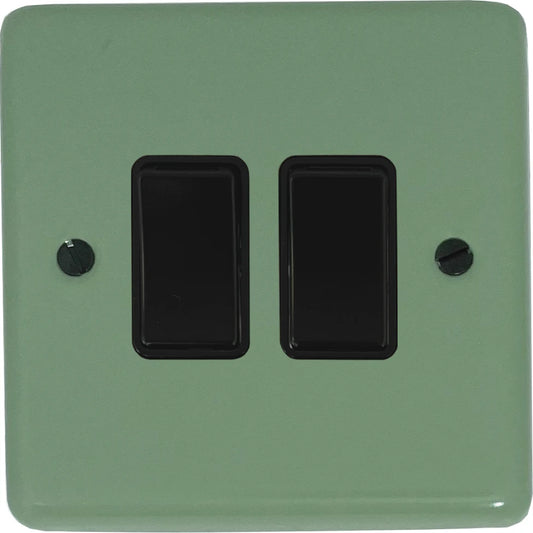 Classic Sage Green 2 Gang Switch (Black Switches)