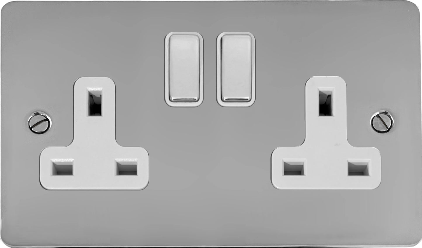 Flat  Polished Chrome  2 Gang Socket