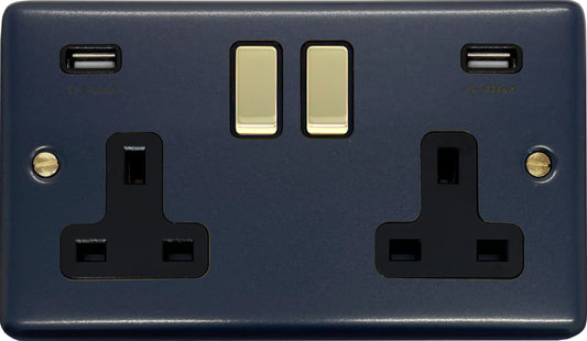 Contour Blue Contour 2 Gang Socket Usb - Contour range electrical socket