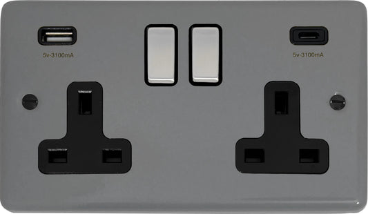 Contour Light Grey 2 Gang Socket C/W USBC Ports