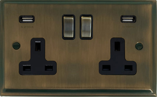 Deco Antique Brass 2 Gang USB Socket (Brass Switch)