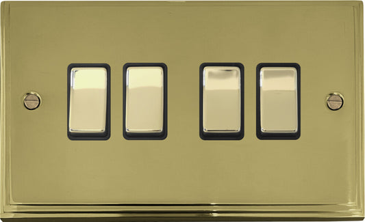 Victorian Polished Brass 4 Gang 2 Way Switch