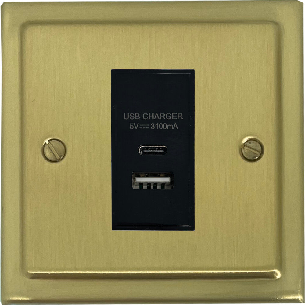 Victorian Satin Brass 1 Gang USB Type A + C