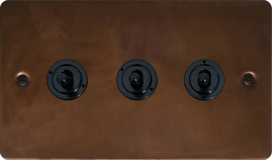 Flat Tarnished Copper 3 Gang Toggle (Flat Black Toggle)