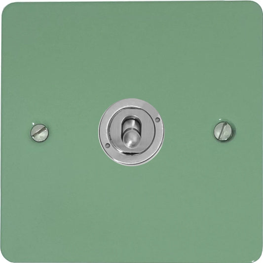 Flat Sage Green 1 Gang Toggle (Brushed Steel Toggle)