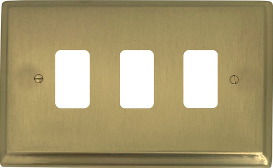 Deco Satin Brass 3 Gang Grid Plate