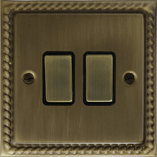 Georgian Antique Brass 2 Gang Switch (Brass Switch)
