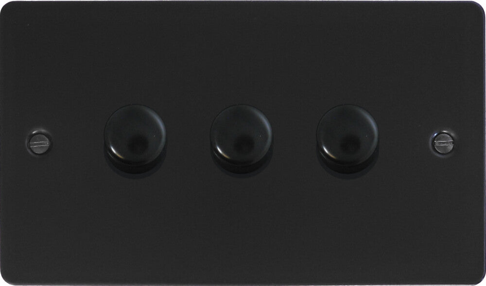 Flat Black 3 Gang LED Dimmer (Black Caps)