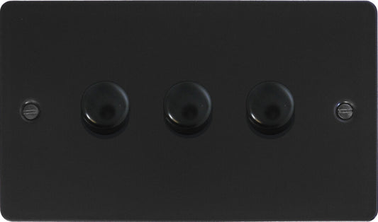 Flat Black 3 Gang LED Dimmer (Black Caps)