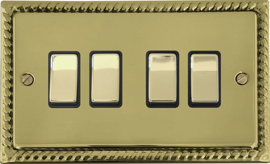 Georgian Polished Brass 4 Gang 2 Way Switch