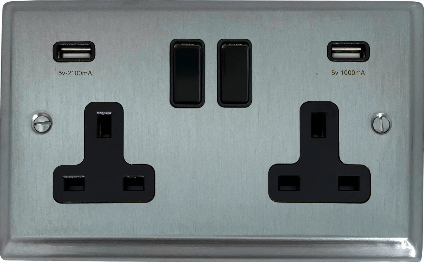 Deco Satin Chrome  2 Gang Socket with USB