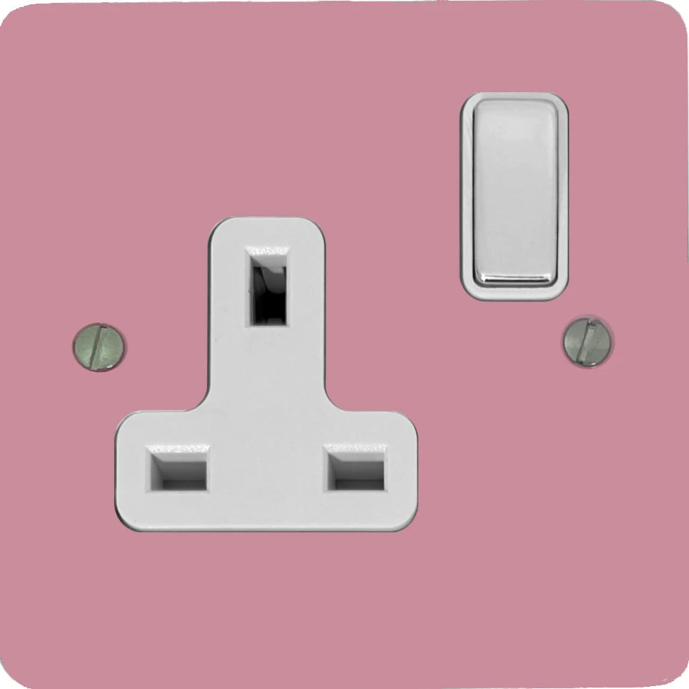 Flat Gloss Pink 1 Gang Socket (Polished Chrome Switch/White Insert)