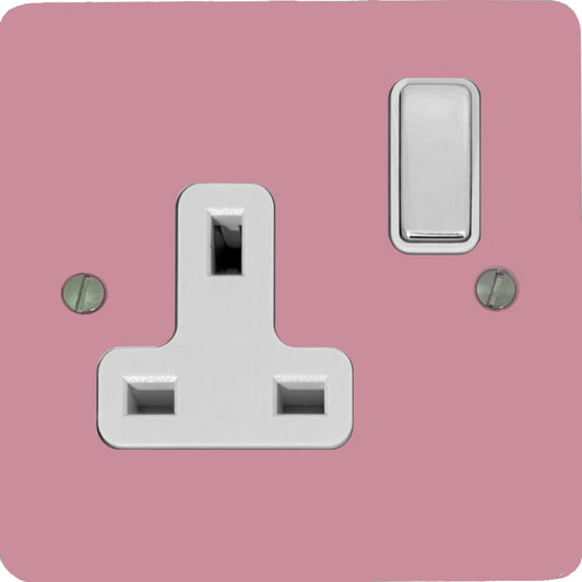Flat Gloss Pink 1 Gang Socket (Polished Chrome Switch/White Insert)