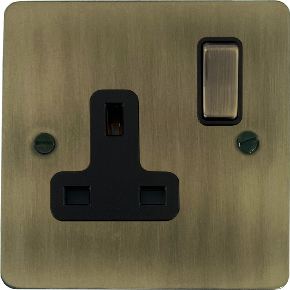 Flat Light Antique Brass 1 Gang Swicthed Socket