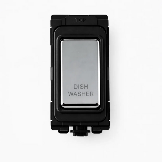 20A DP Switch - Engraved - Dishwasher - Black and Polished Chrome Switch