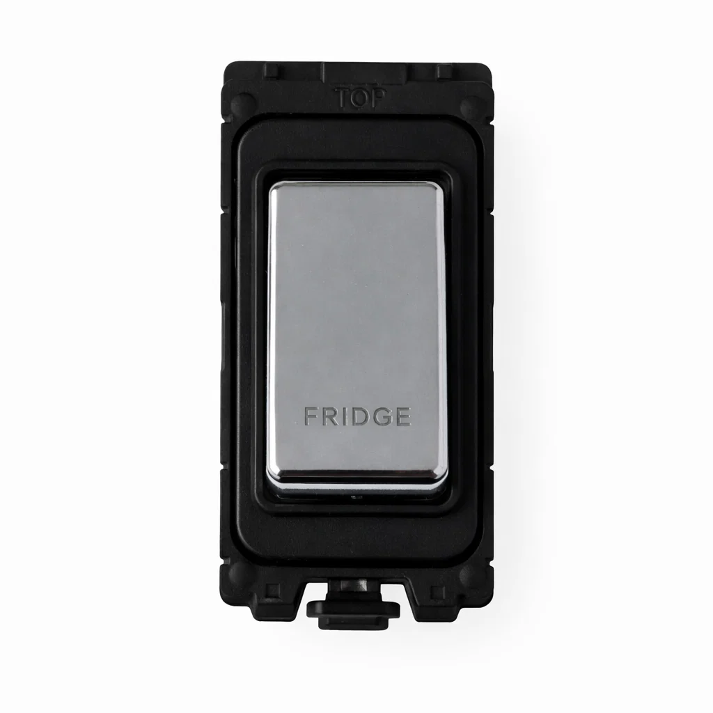 20A DP Switch - Engraved - Fridge - Black and Polished Chrome Switch