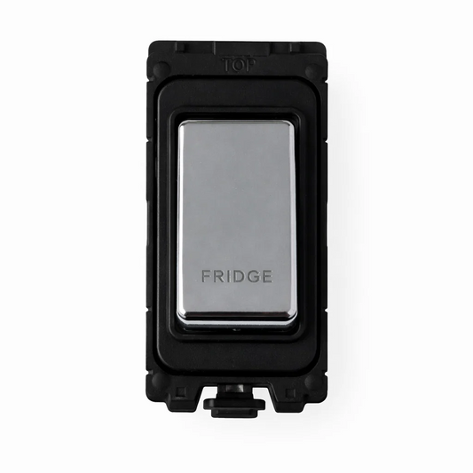 20A DP Switch - Engraved - Fridge - Black and Polished Chrome Switch
