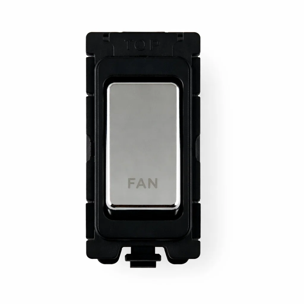 20A DP Switch - Engraved - Fan - Black and Polished Chrome Switch