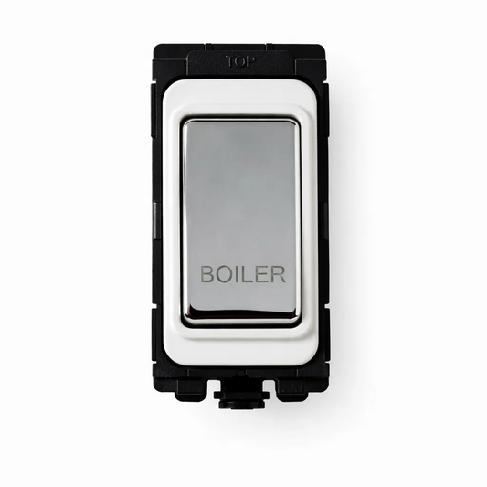 20A DP Switch - Engraved with Boiler (White and Polished Chrome Switch)