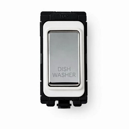 20A DP Switch - Engraved with - Dishwasher - White and Polished Chrome Switch