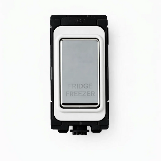 20A DP Switch - Engraved - Fridge Freezer - Black and Polished Chrome Switch