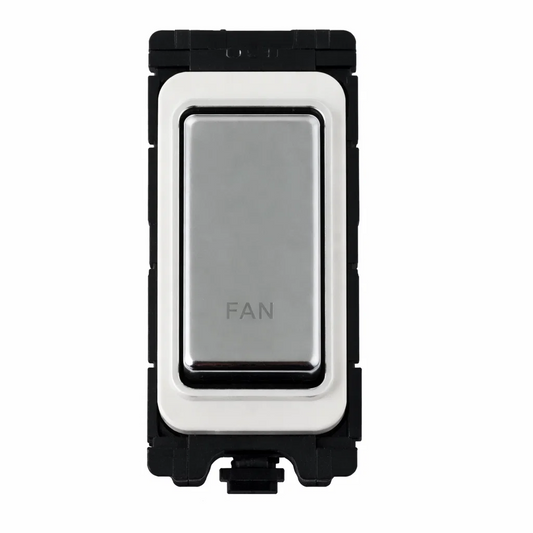 20A DP Switch - Engraved with - Fan - White and Polished Chrome Switch